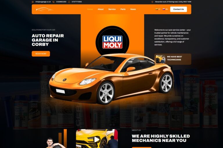 AV Garage website showcasing automotive repair and maintenance services in Corby, with online booking, service information and specialist garage support.