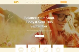 Infinite Possibilities website showcasing holistic wellbeing, energy healing and spiritual guidance services with online booking and wellness information.