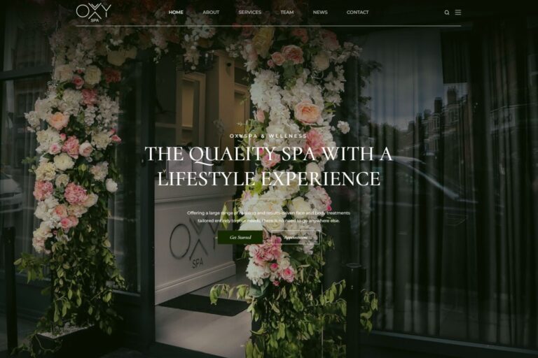OxySpa website showcasing luxury spa, beauty and wellness treatments with service information, team profiles, appointment booking and a premium salon experience.