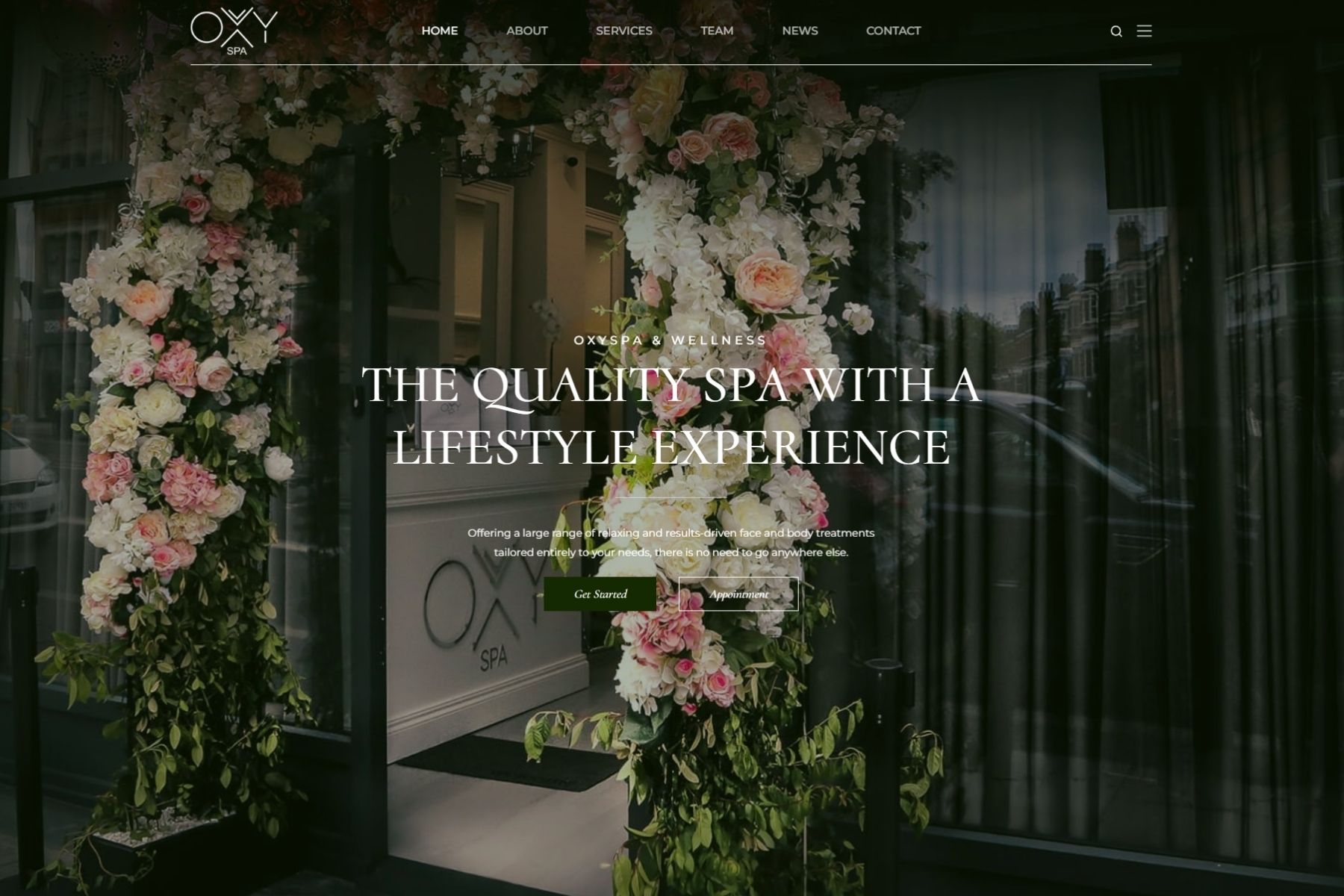 OxySpa website showcasing luxury spa, beauty and wellness treatments with service information, team profiles, appointment booking and a premium salon experience.