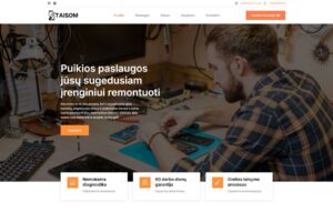 Taisom electronics repair website showing phone, tablet and computer repair services, free diagnostics, repair guarantees and fast service for customers in the UK.