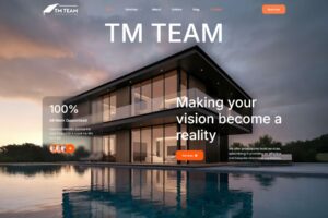 TM-Team Construction website featuring modern home renovation and building services, with service information, project gallery and booking options for customers in Essex.