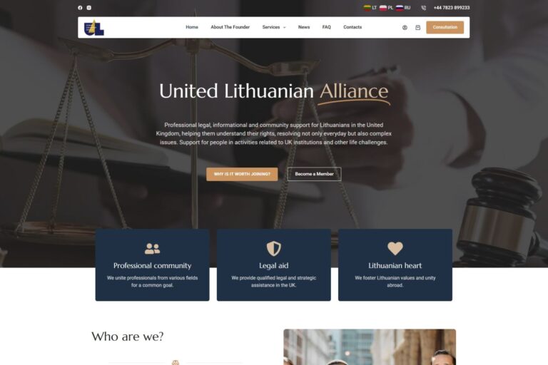 United Lithuanian Alliance website presenting legal support, community services, membership information and practical guidance for Lithuanians living in the UK.