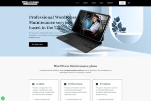 Vivihosting website showing managed WordPress hosting and maintenance services, including website updates, backups, security, performance monitoring and support plans.